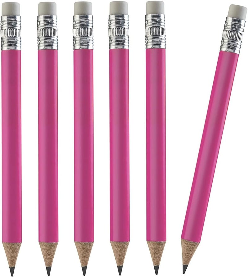 100pcs Golf Pencils, 4 Inch Mini Half Pencils with Eraser Sharpened Wood Mini Round for Schools Wedding Toddlers Home Corporate Multiple Colours (Neon Pink)
